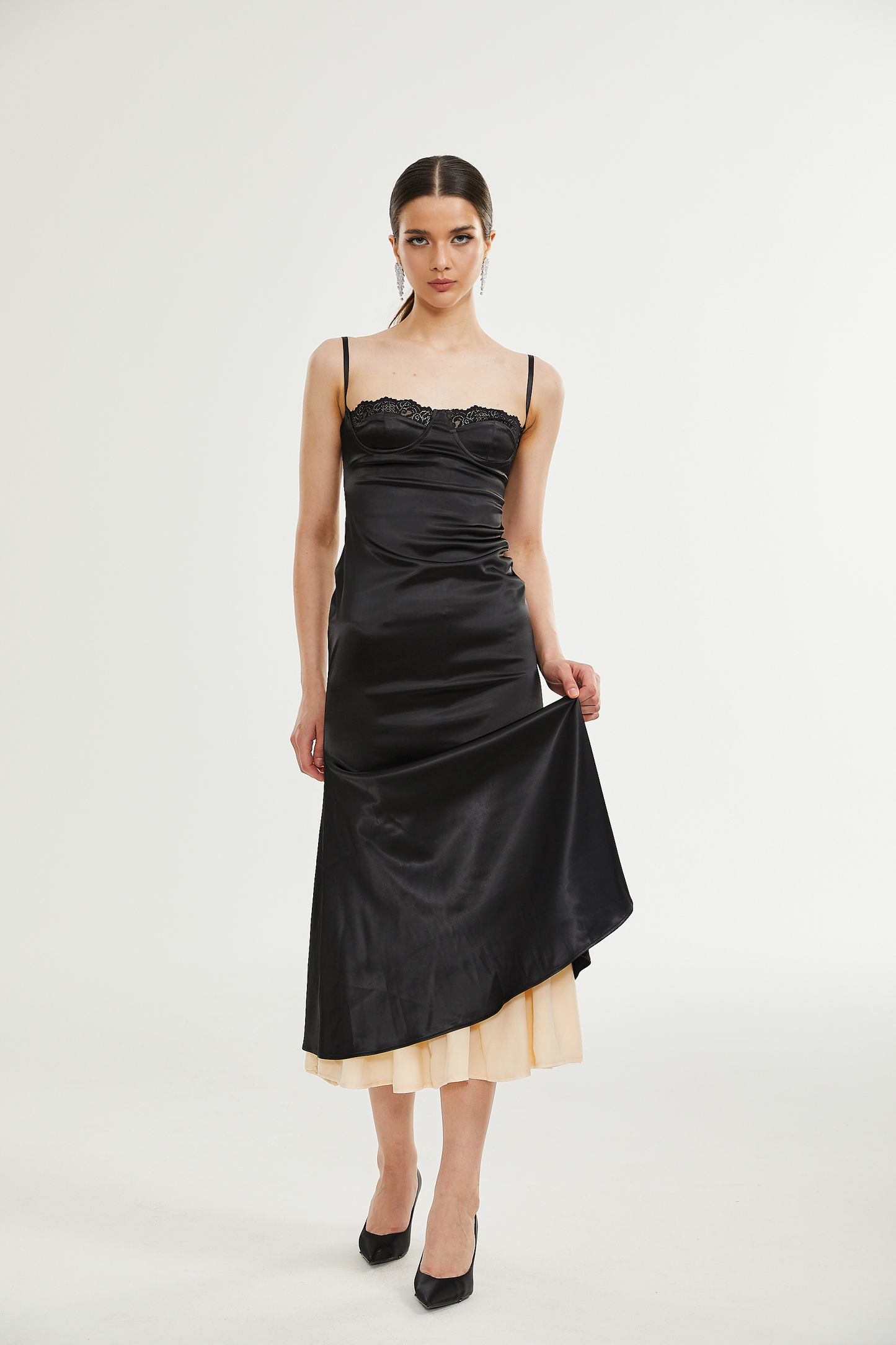 Larisa lace-trim satin midi dress (US Only)