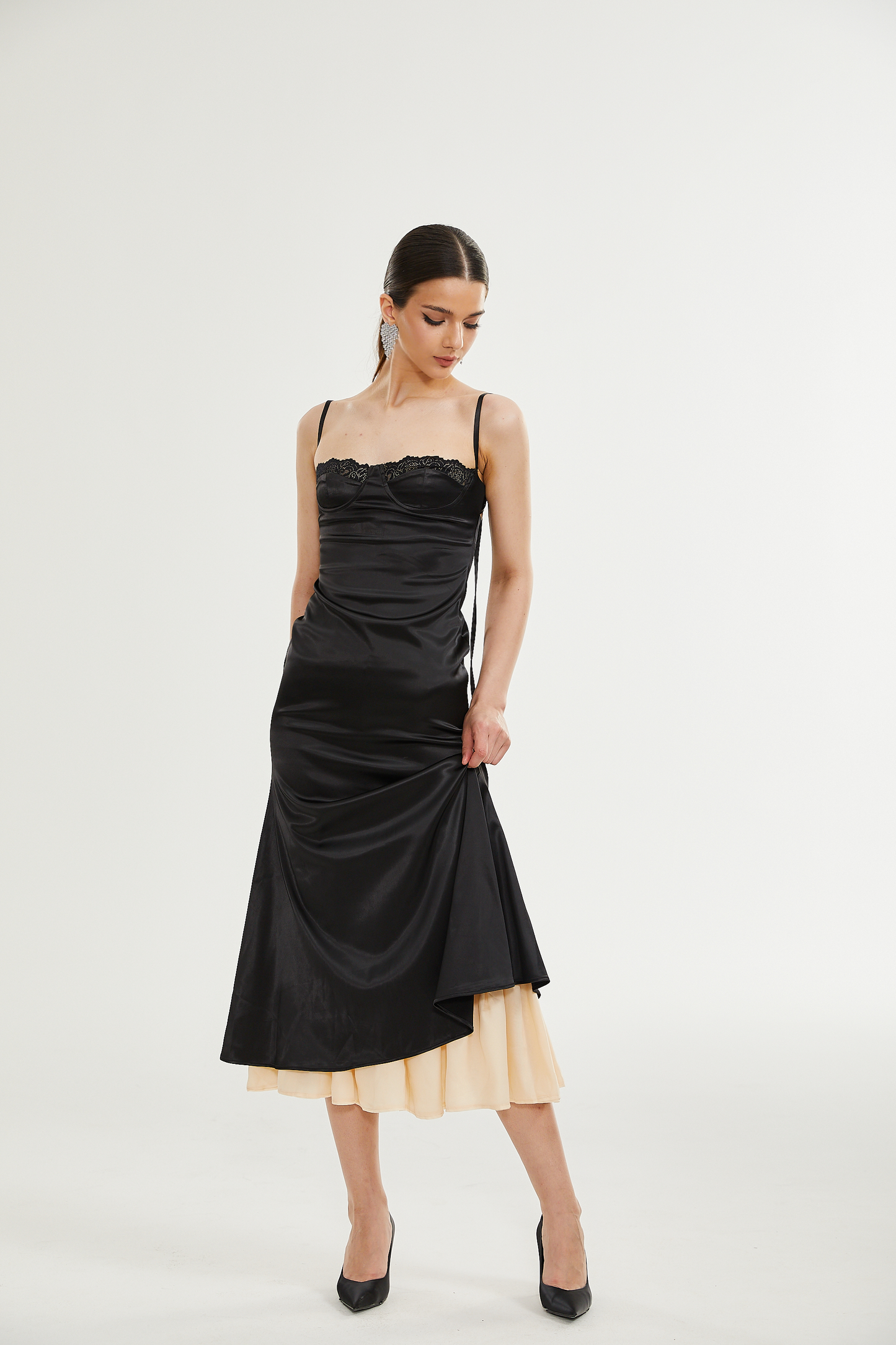 Larisa lace-trim satin midi dress (US Only)