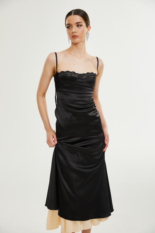 Larisa lace-trim satin midi dress (US Only)