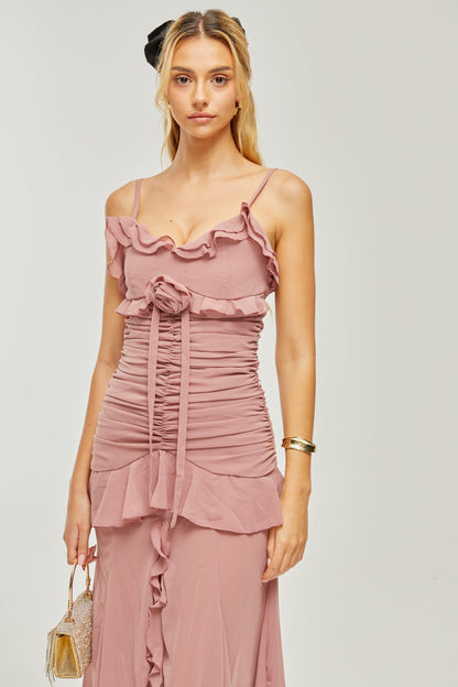 Geneviève pleated faux-flower midi dress (US Only)