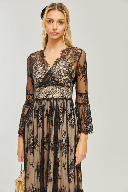 Louise V-neck lace midi dress (US Only)