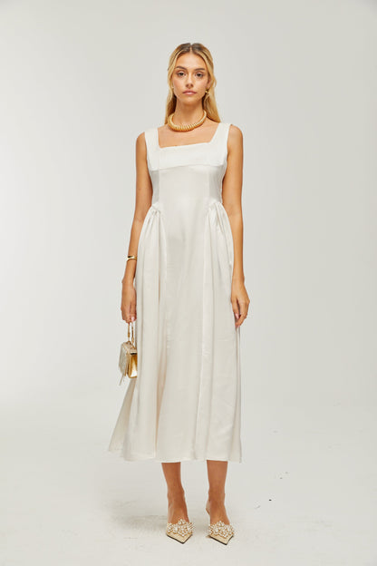 Océane square-neck pleated midi dress