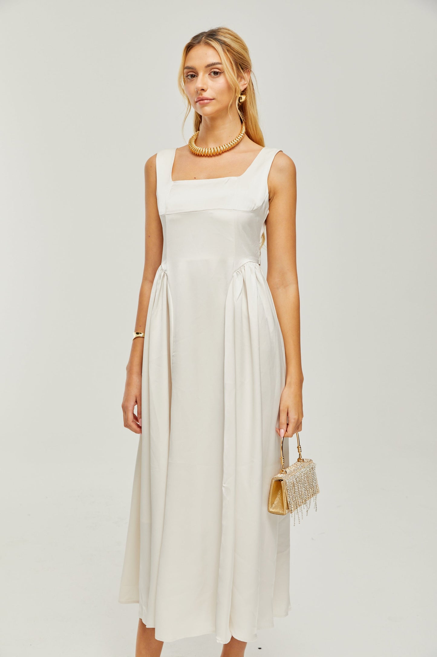 Océane square-neck pleated midi dress