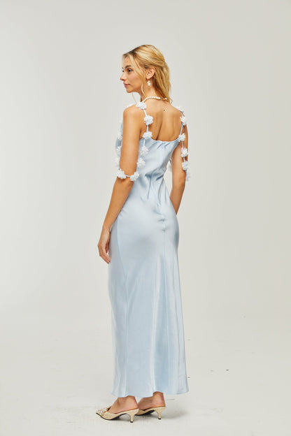 Capri floral-straps satin maxi dress