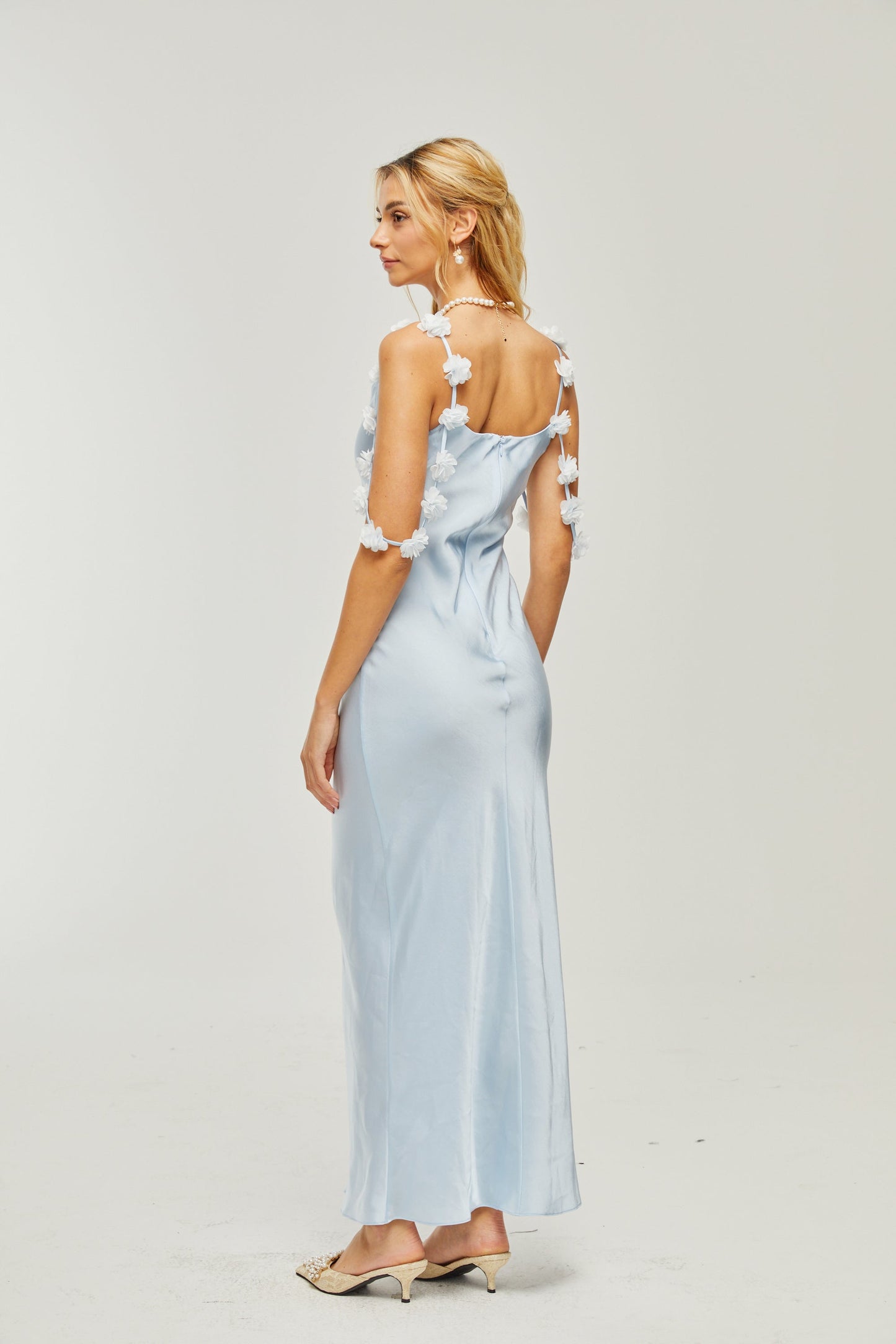 Capri floral-straps satin maxi dress