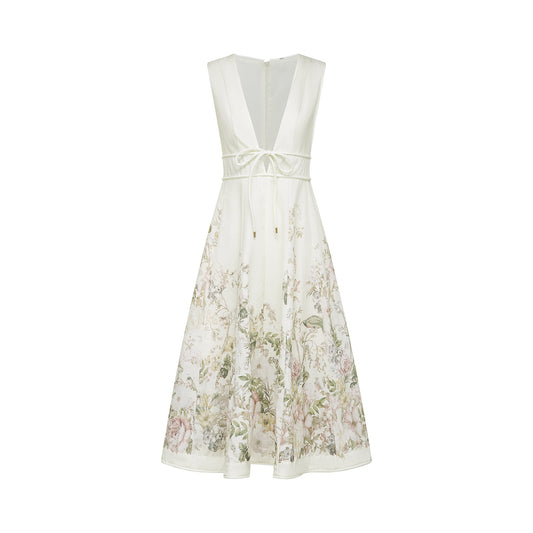 Sonia floral-print sleeveless midi dress in White (US Only)
