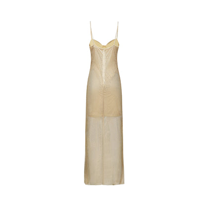 Delphine crystal-embellished gold midi dress
