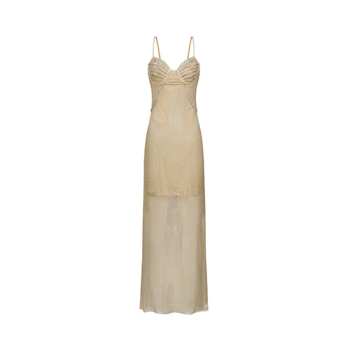 Delphine crystal-embellished gold midi dress