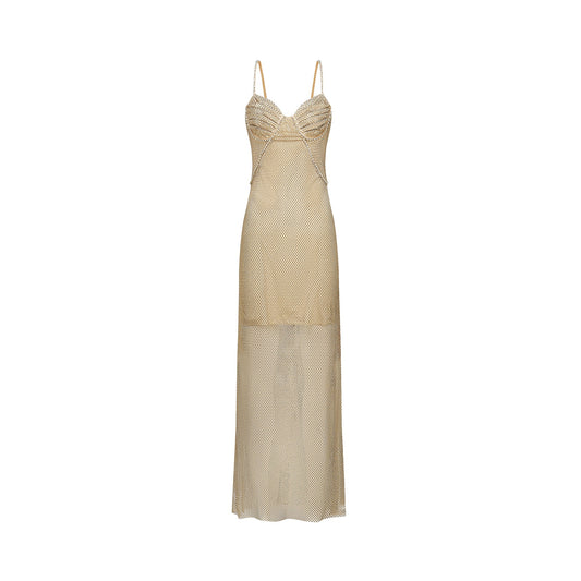 Delphine crystal-embellished gold midi dress