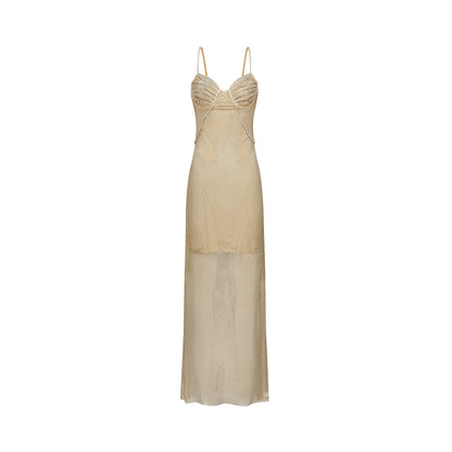 Delphine crystal-embellished gold midi dress