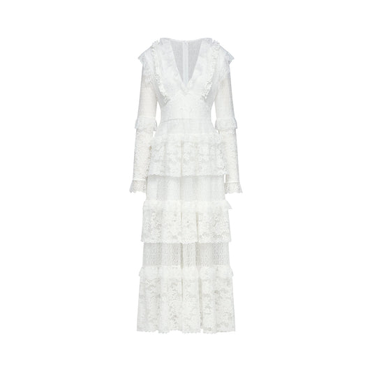 Aimée layered cut-out lace embroidered midi dress