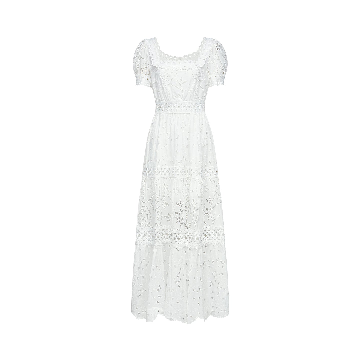 Hélène lace cut-out semi-sheer midi dress