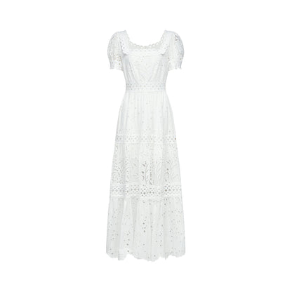 Hélène lace cut-out semi-sheer midi dress