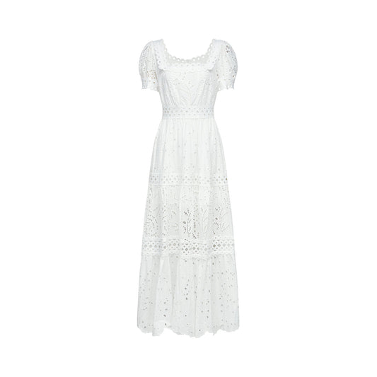 Hélène lace cut-out semi-sheer midi dress