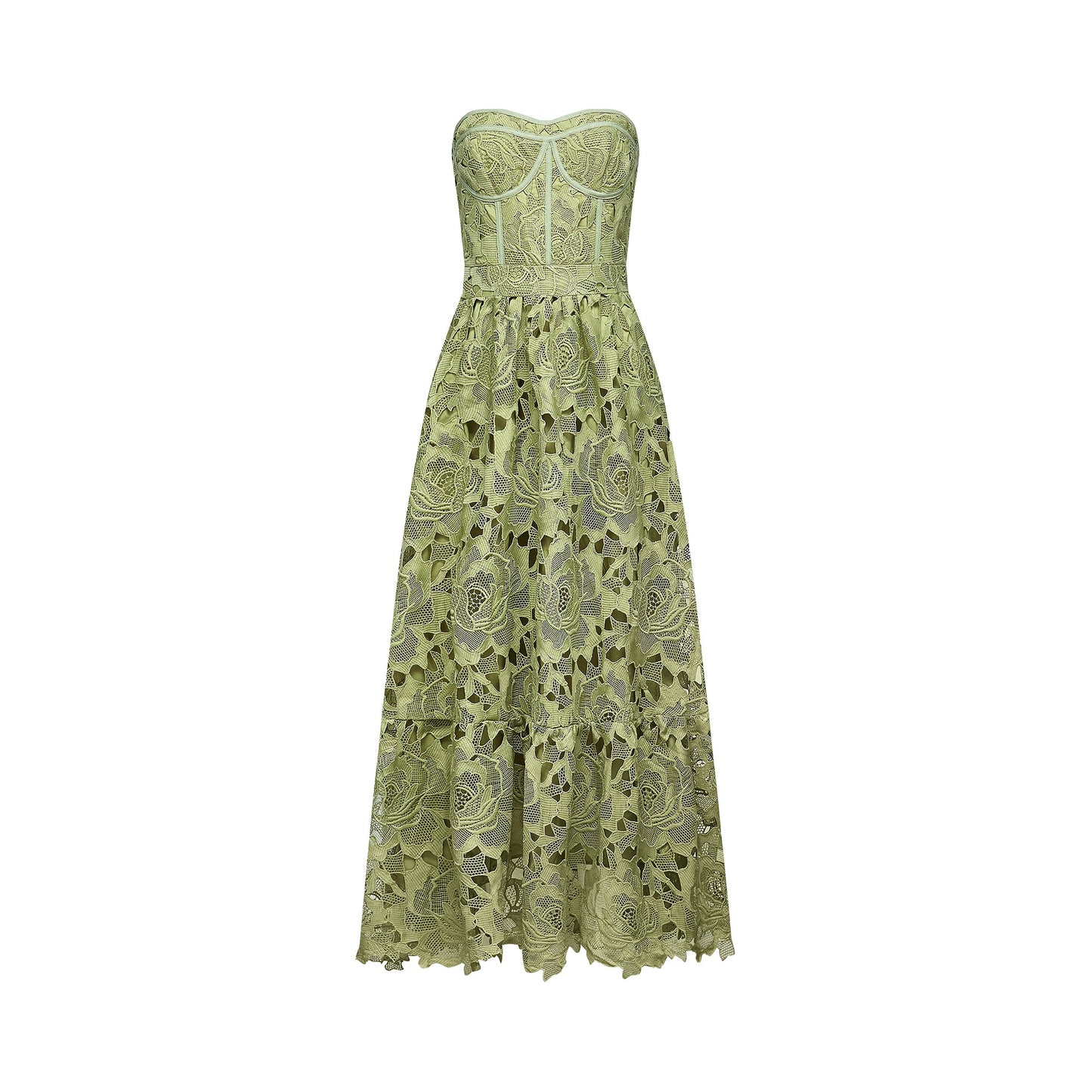 Inès lace floral embroidered cut-out midi dress
