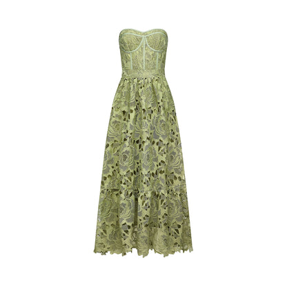 Inès lace floral embroidered cut-out midi dress