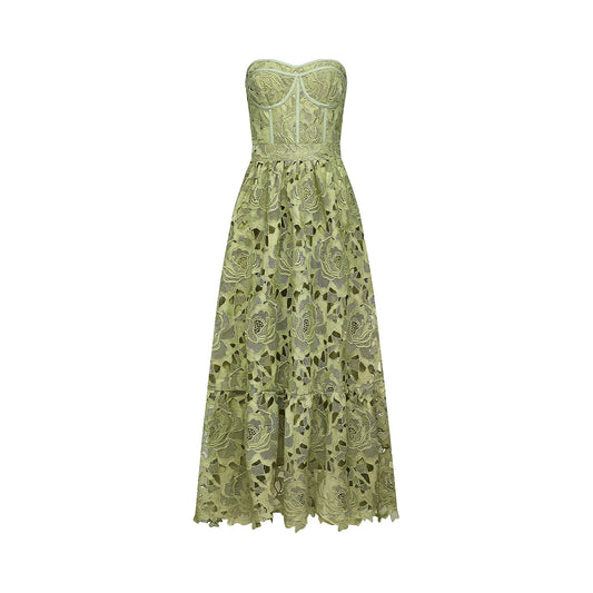 Inès lace floral embroidered cut-out midi dress