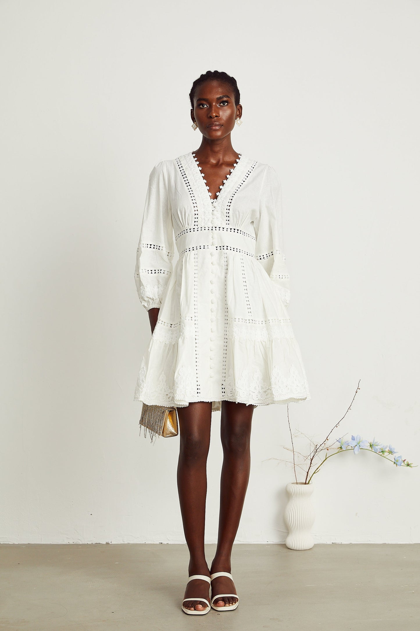 Sadie white guipure lace-trimmed mini dress (US Only)