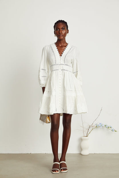 Sadie white guipure lace-trimmed mini dress (US Only)