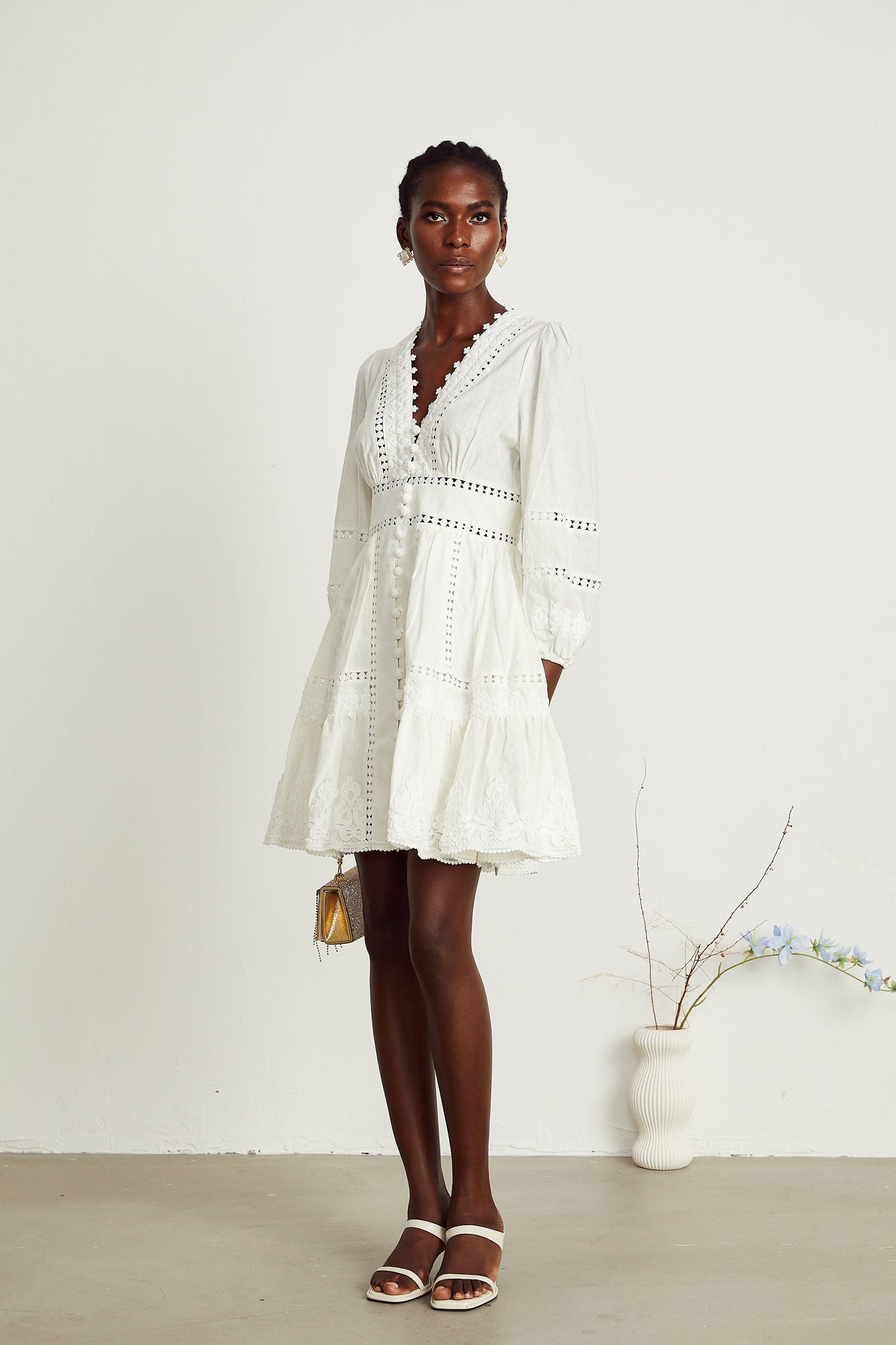 Sadie white guipure lace-trimmed mini dress (US Only)