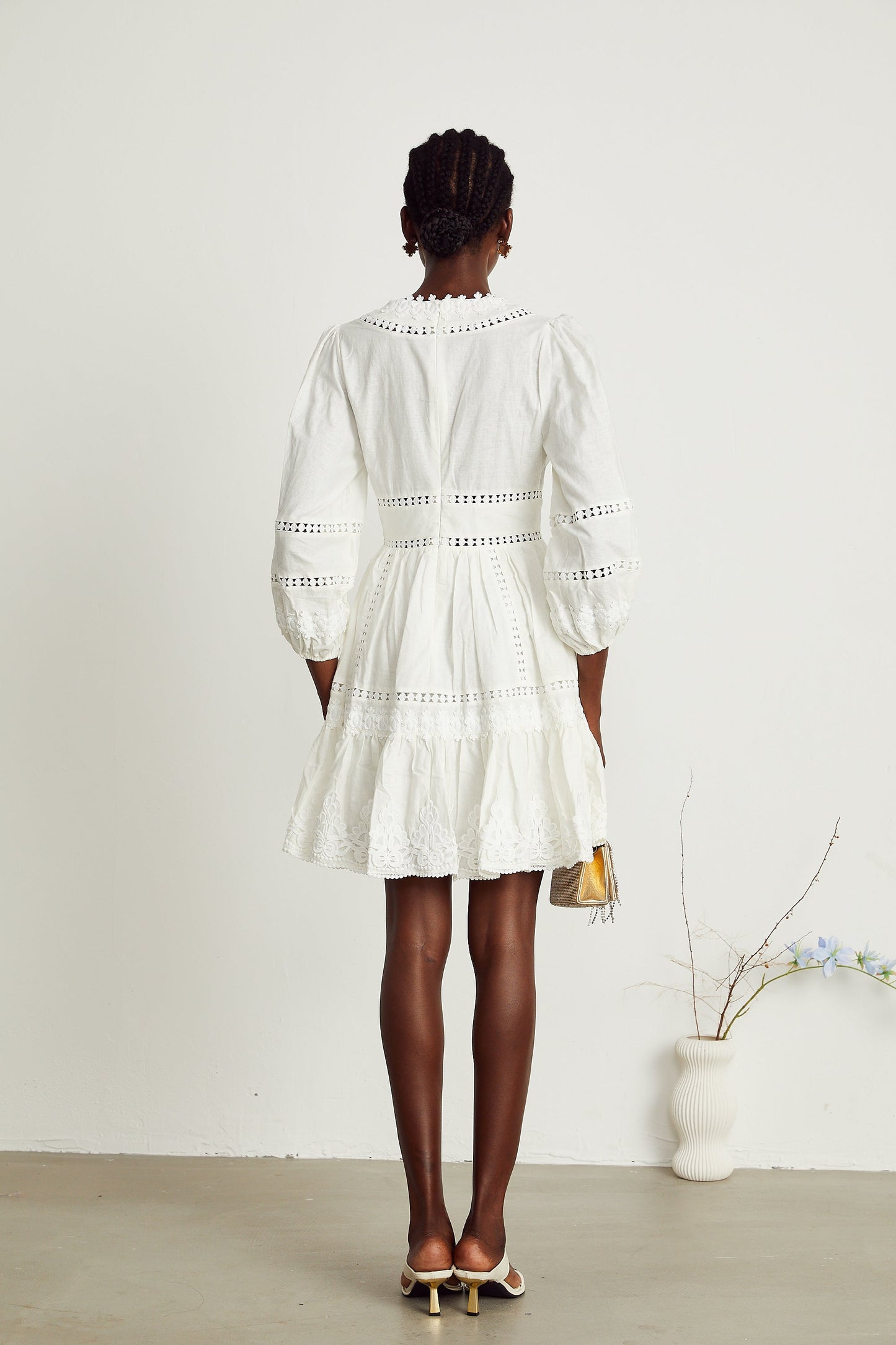 Sadie white guipure lace-trimmed mini dress (US Only)