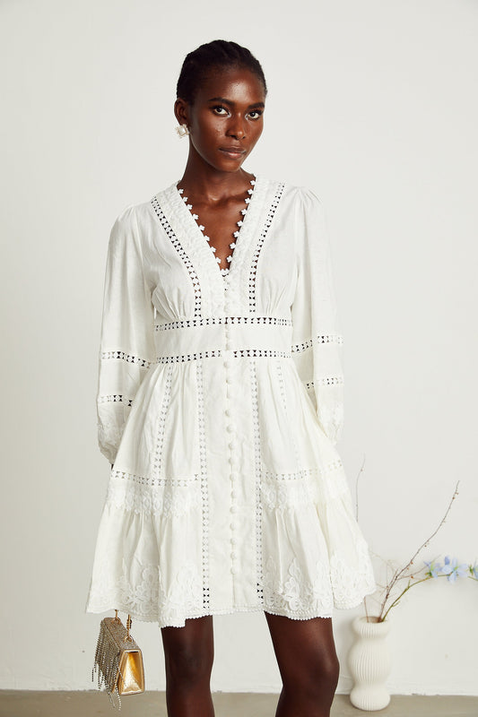 Sadie white guipure lace-trimmed mini dress (US Only)