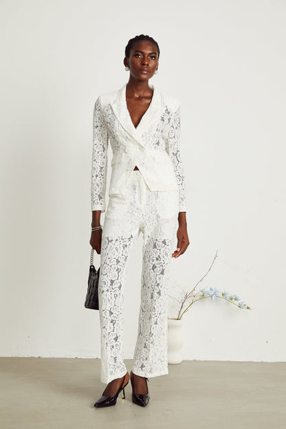 Zoé sheer lace blazer & trousers matching set