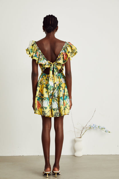 Saige ruffled floral-print mini dress in Yellow (US Only)
