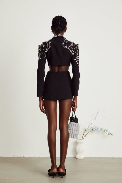 Audrey black crystal-embellished cut-out jacket