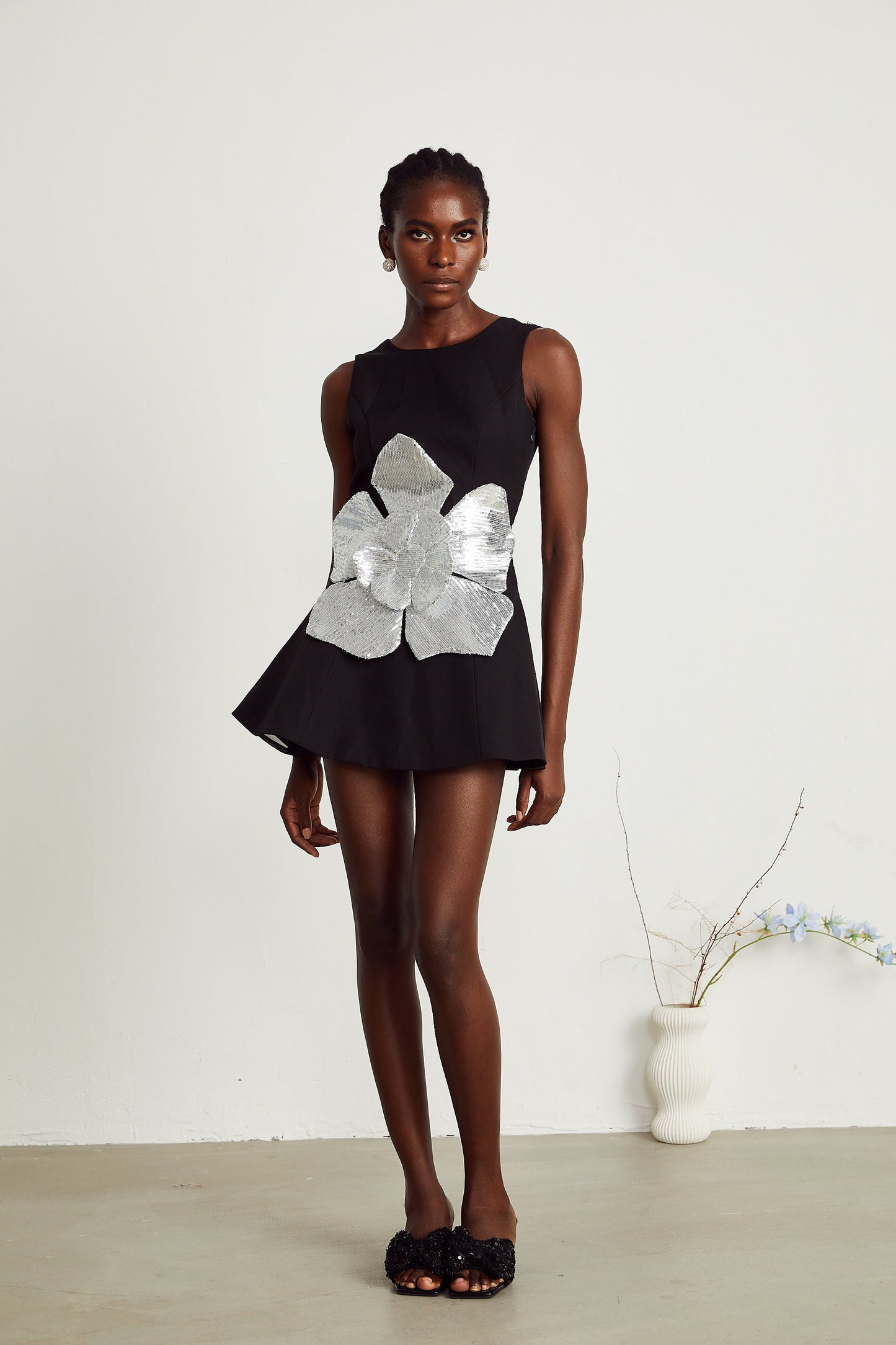 Maëlys black floral-appliqué sleeveless mini dress (US Only)