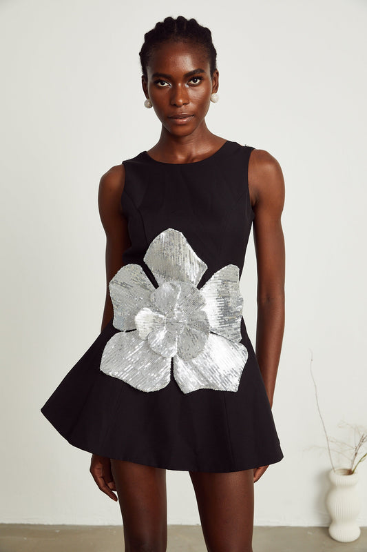 Maëlys black floral-appliqué sleeveless mini dress (US Only)
