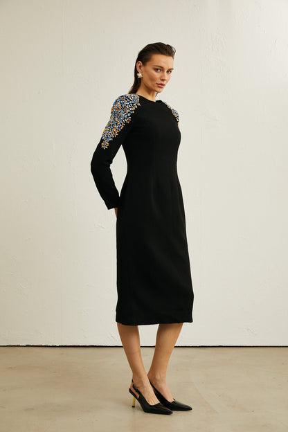 Maëlys black crystal-embellished midi dress