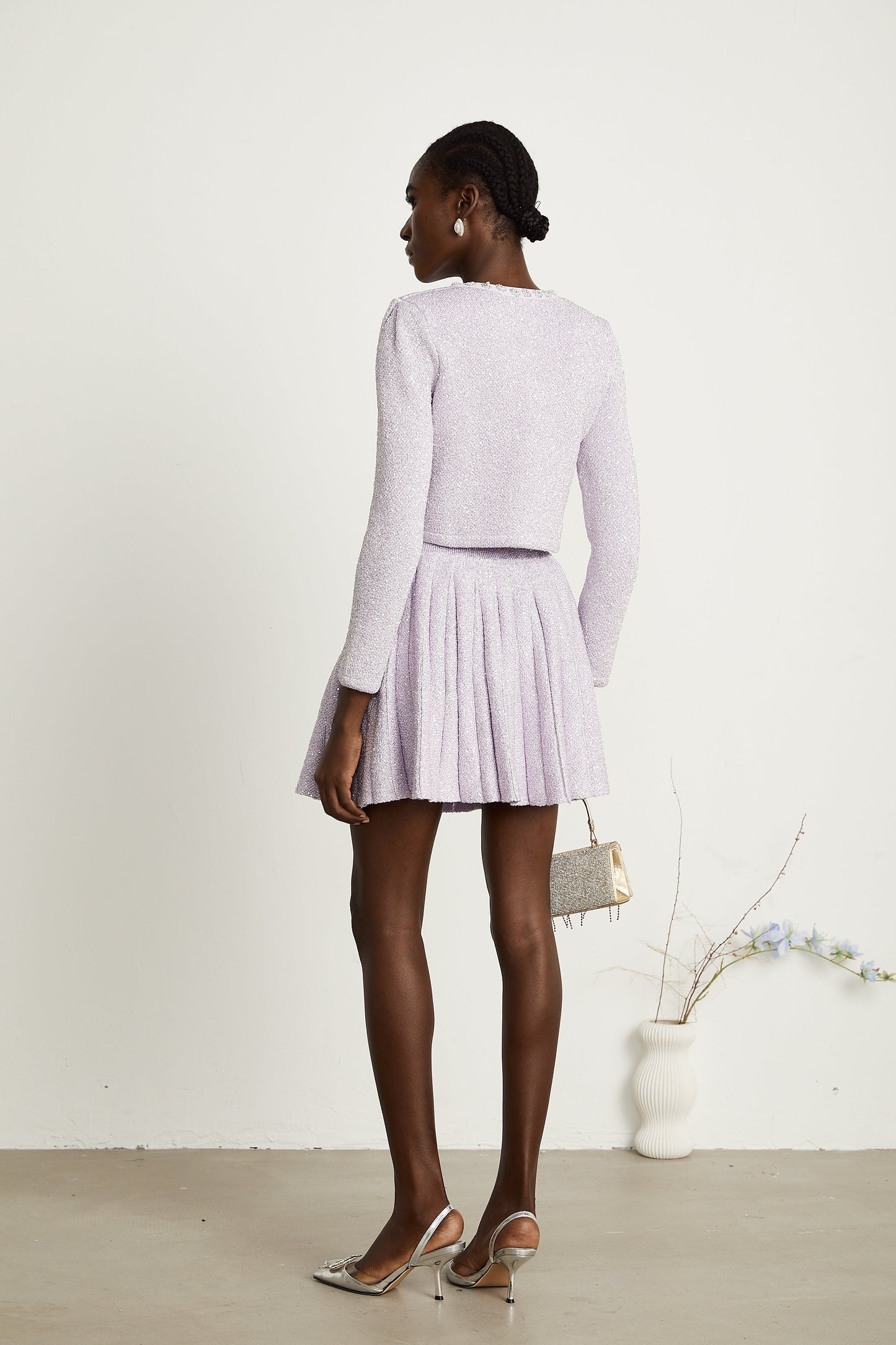 Fabienne purple sequin-detail jacket & skirt matching set