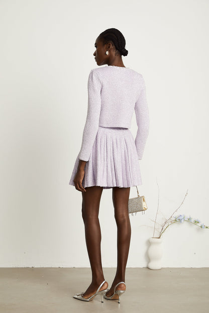 Fabienne purple sequin-detail jacket & skirt matching set