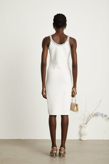 Blanche white bead-embellished cardigan & dress matching set (US Only)