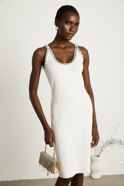 Blanche white bead-embellished cardigan & dress matching set (US Only)