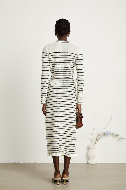 Colette pointelle-knit cardigan & skirt matching set