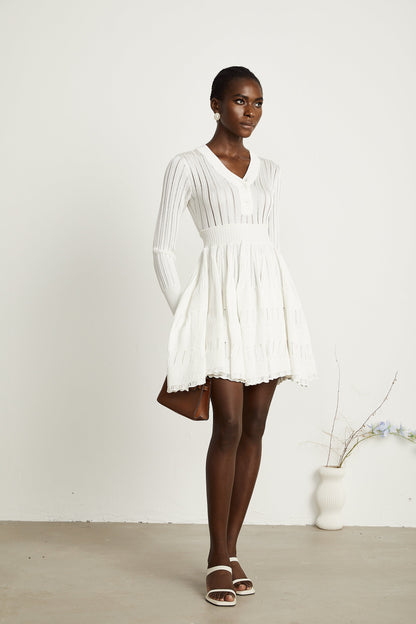 Géraldine white pointelle-knit midi dress