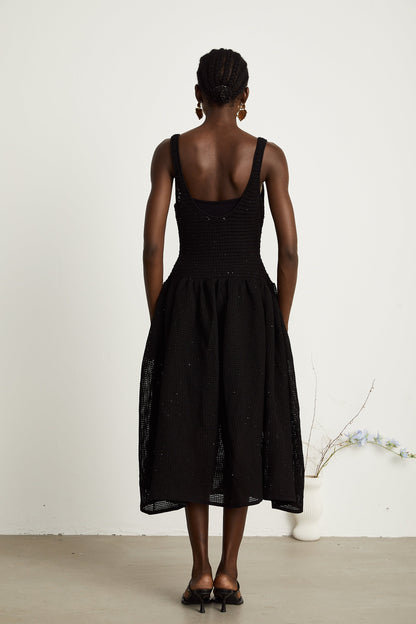Clotilde black crochet-knit midi dress