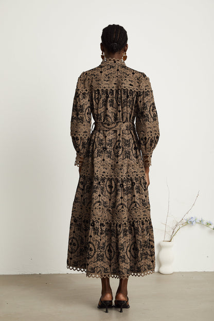 Clothilde brown pattern-print midi dress (US Only)