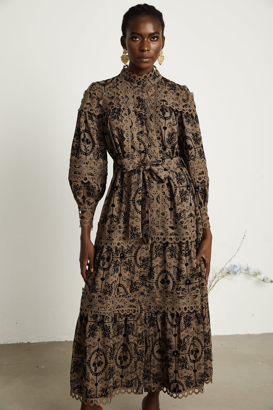 Clothilde brown pattern-print midi dress (US Only)