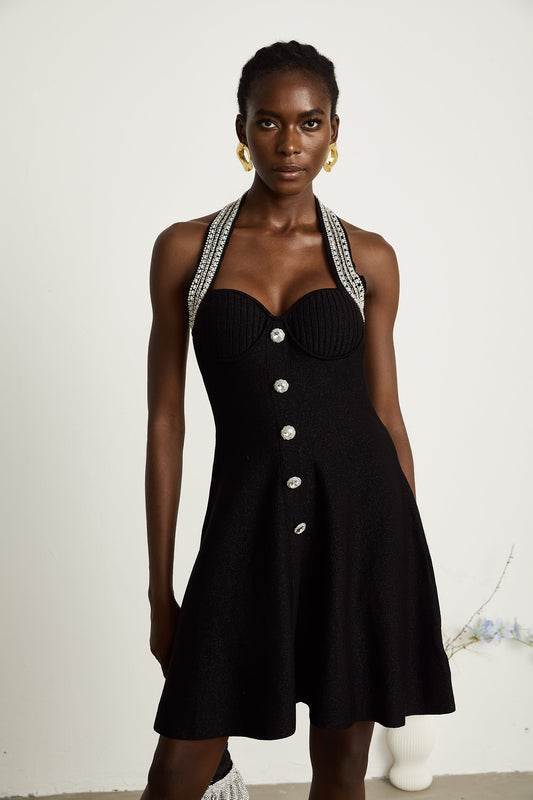 Éléonore black embellished knitted mini dress (US Only)