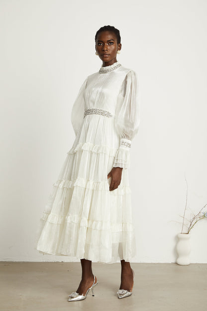 Raphaëlle crystal-embellished tiered midi dress