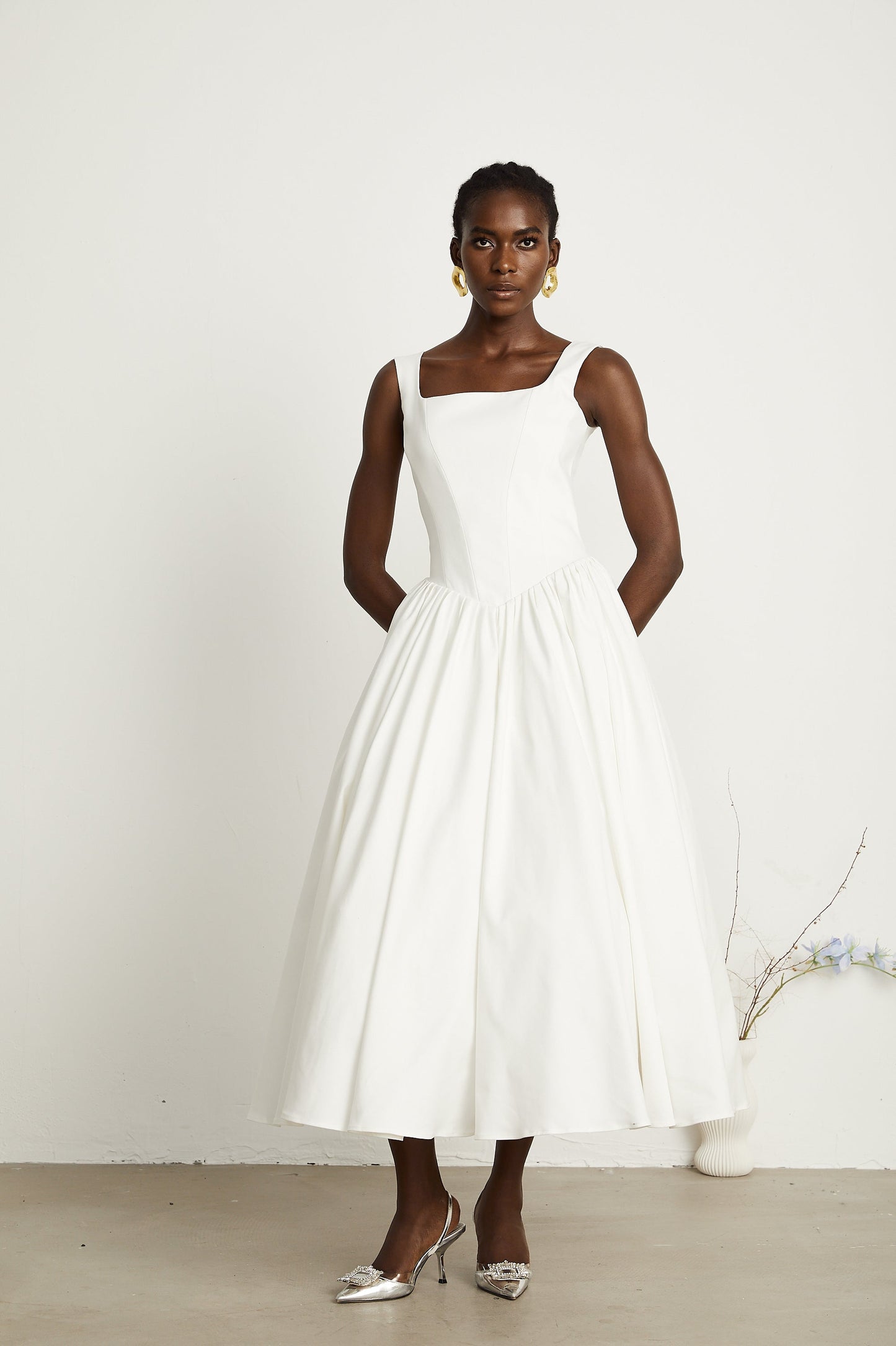 Sadie white pleated corset gown dress (US Only)
