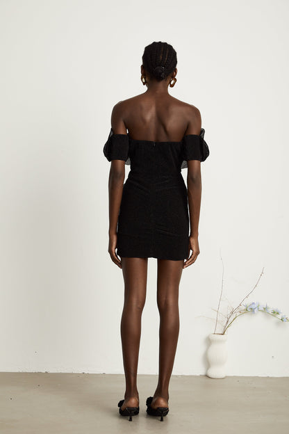 Odette black floral-appliqué mini dress