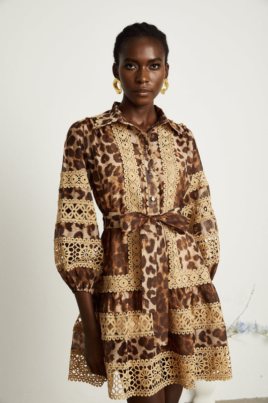 Léonor leopard-print cut-out panelled mini dress