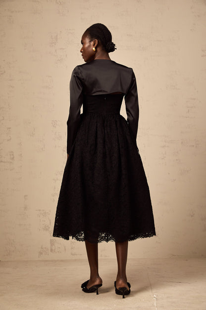 Sidonie black floral-lace top & dress matching set