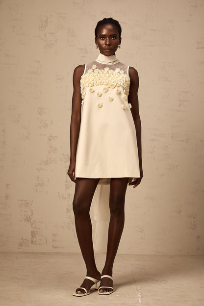 Claire faux-flower sleeveless mini dress