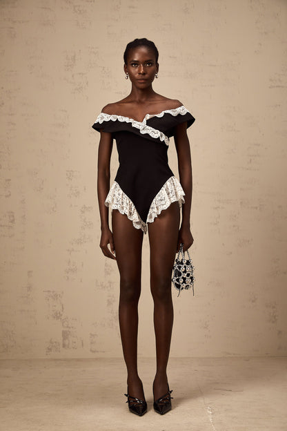 Karine black lace-trim bodysuit