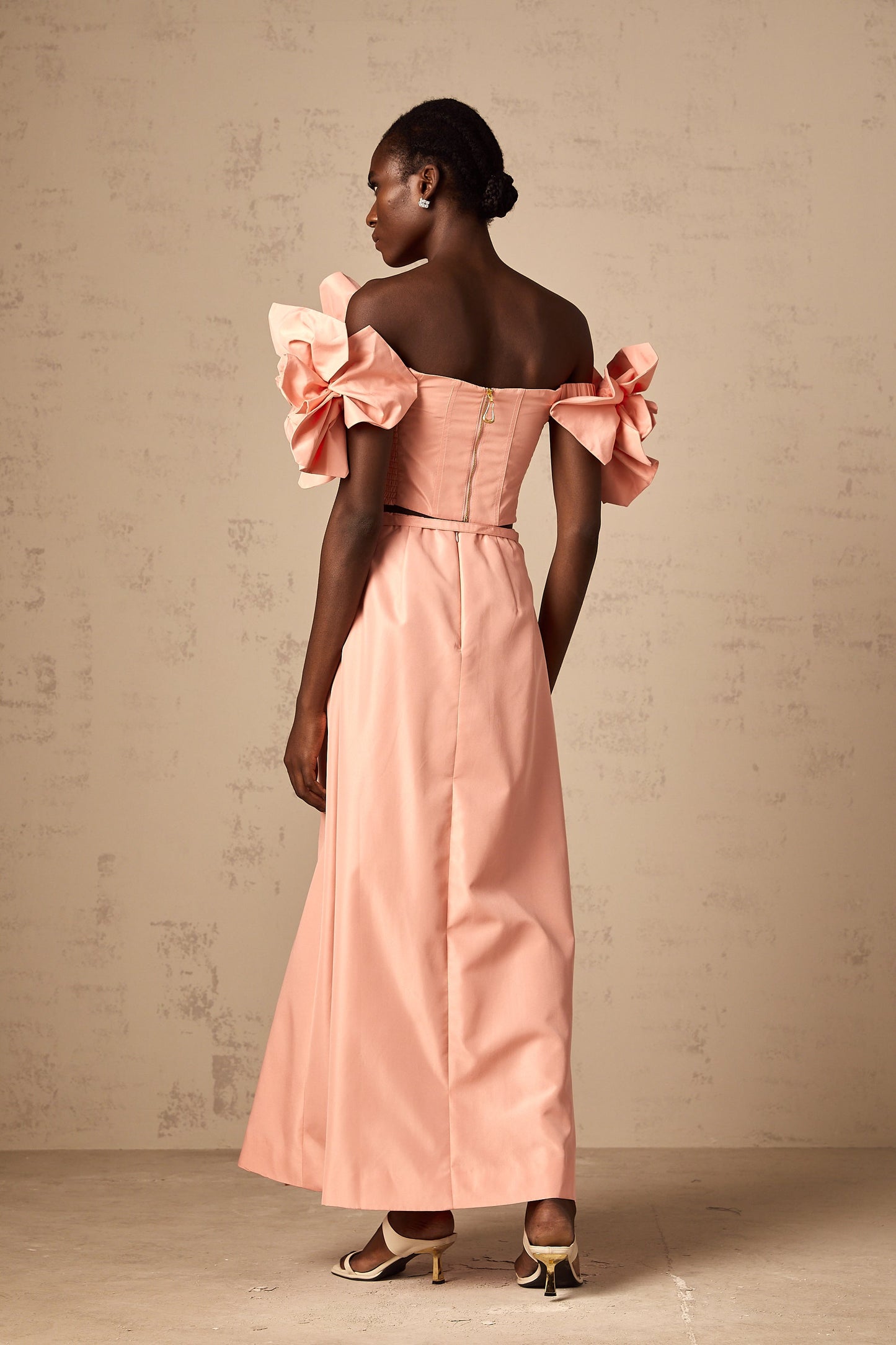 Yvette pink floral-appliqué top & skirt matching set
